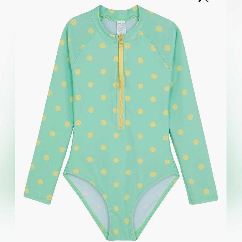 Gottex Kids Swimsuit Long Sleeve Rashgaurd Polka Dot Green Yellow Size 5 NEW